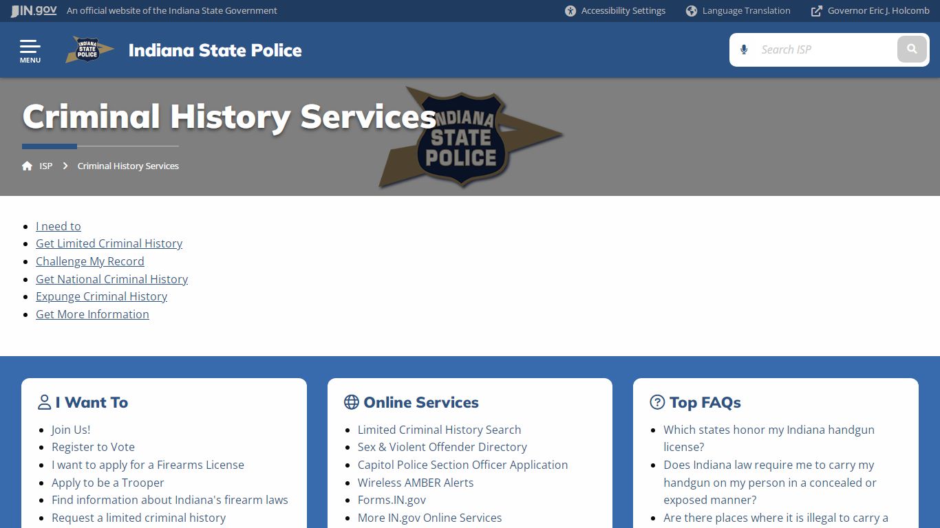 ISP: Criminal History Services